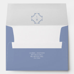 White and Blue Floral Monogram Wedding  Envelope