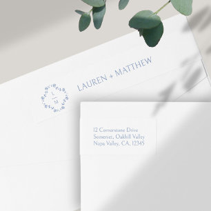 White and Blue Floral Monogram Wedding Wrap Around Label