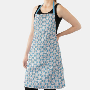 White and Blue Floral Mosaic Apron