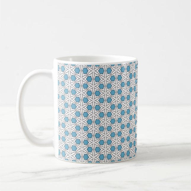 White and Blue Floral Mosaic Coffee Mug (Left)