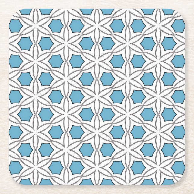 White and Blue Floral Mosaic Square Paper Coaster (Front)