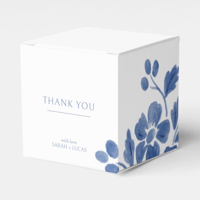 White and Blue | Floral Wedding  Favor Box (Front Side)