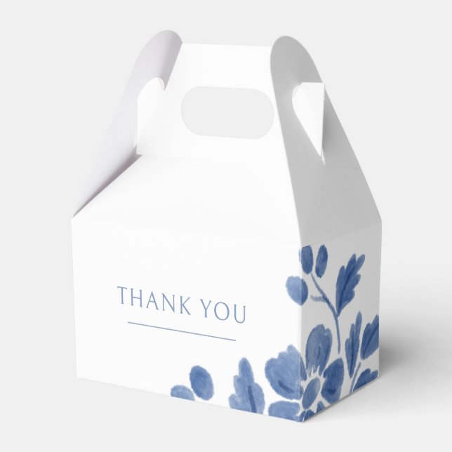 White and Blue | Floral Wedding  Favor Box (Front Side)