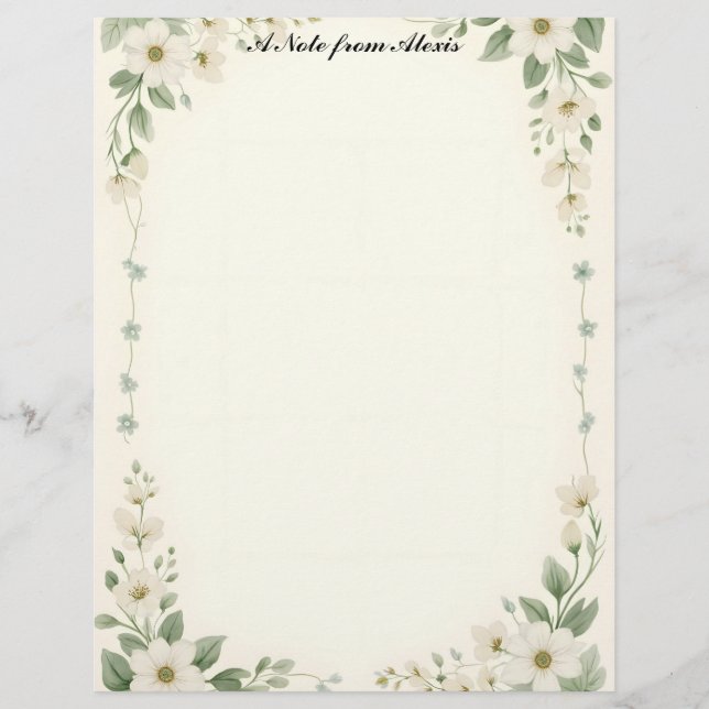 White and Blue Flower Frame Letterhead (Front)