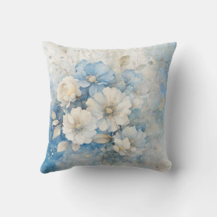 White and Blue Flowers Throw Pillow