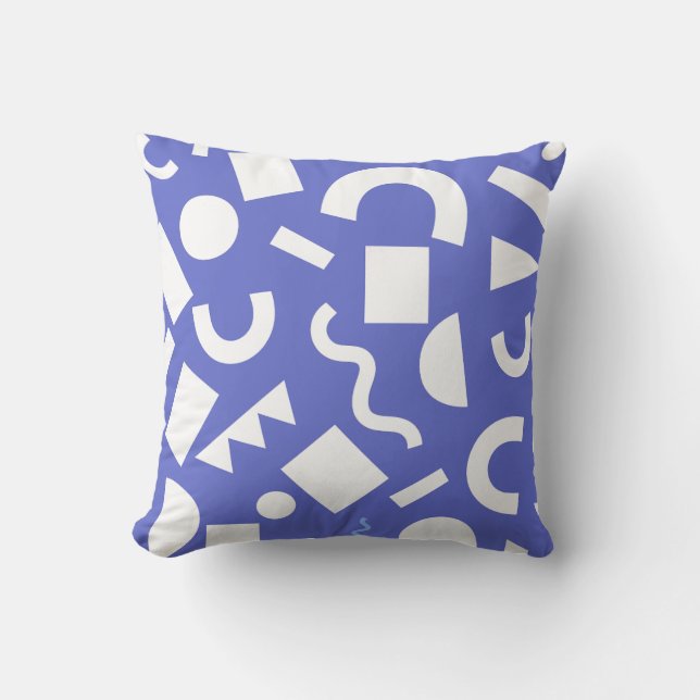 White and Blue Geometric Shape Decorative  Throw Pillow (Front)