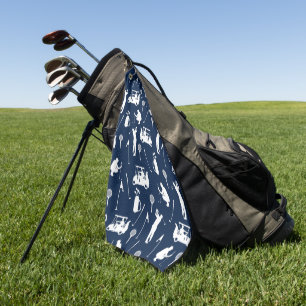 White and Blue Golf Symbols Pattern Golf Towel