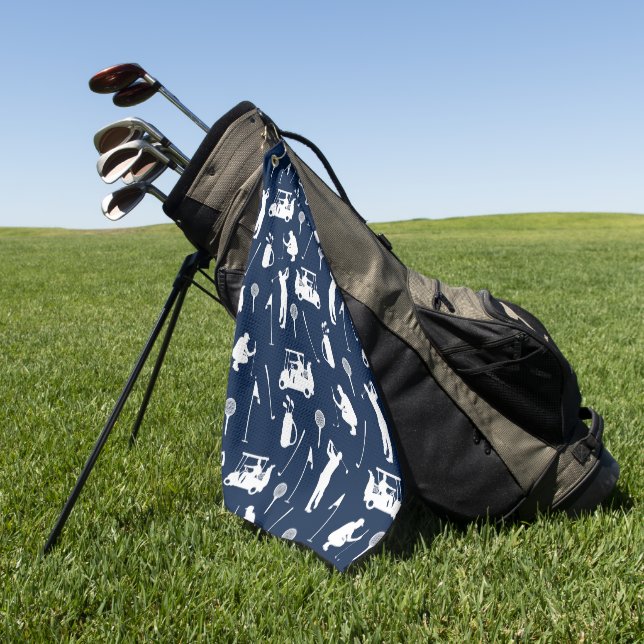 White and Blue Golf Symbols Pattern Golf Towel (Green)
