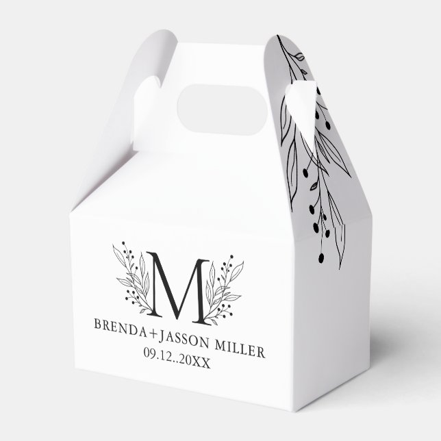 White and Blue-Grey Elegant monogram newlywed  Favor Box (Front Side)