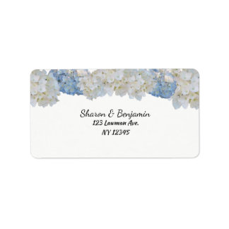 White and Blue Hydrangea Floral Address Label