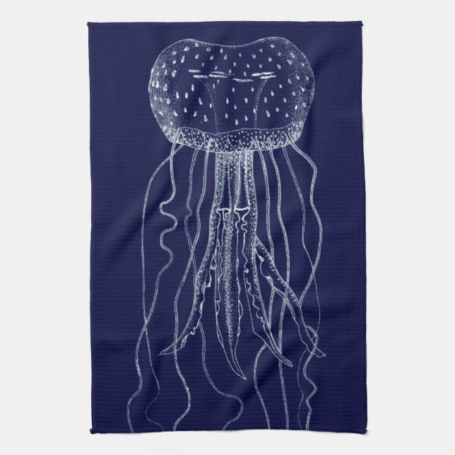 White and Blue Jellyfish Kitchen Towel (Vertical)