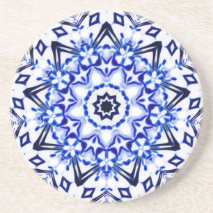 White and Blue Kaleidoscope Mandala Coaster