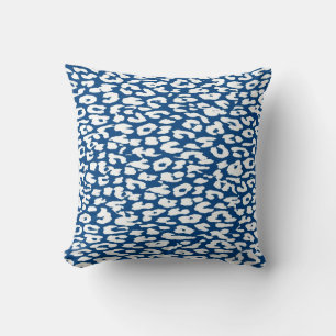 White and Blue Leopard Print Skin Fur Throw Pillow