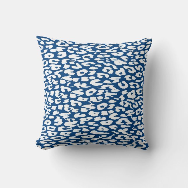 White and Blue Leopard Print Skin Fur Throw Pillow (Front)