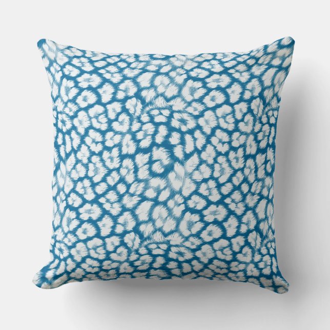 White and blue leopard print throw pillow (Front)