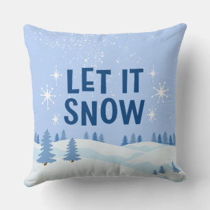 White and Blue Let it Snow Throw Pillow