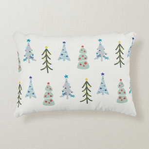 White and blue Merry Christmas trees Accent Pillow
