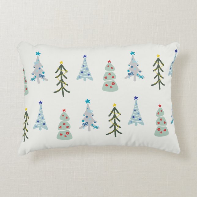 White and blue Merry Christmas trees  Accent Pillow (Front)