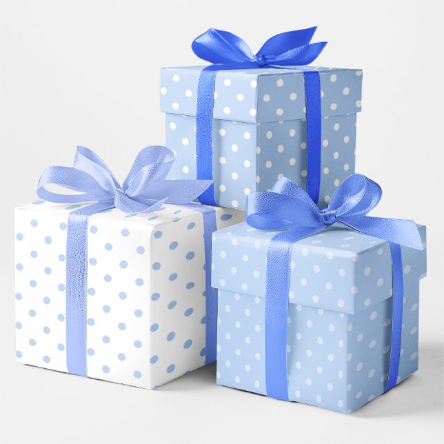 White and Blue Pastel Polka Dot Mix Wrapping Paper Sheet (Baby Blue Polka Dot Gift Wrap)