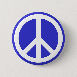 White and Blue Peace Symbol 2 Inch Round Button