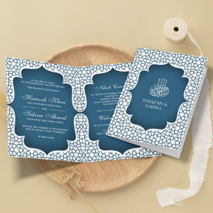 White and Blue Persian Style Muslim Wedding Invitation