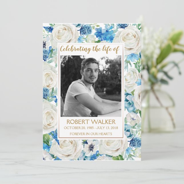 White and blue Photo Memorial Service Program (Standing Front)