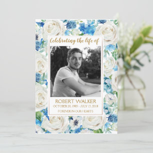 White and blue Photo Memorial Service Program