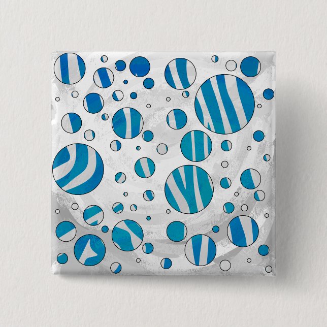 White and Blue Polka Dot Zebra 2 Inch Square Button (Front)