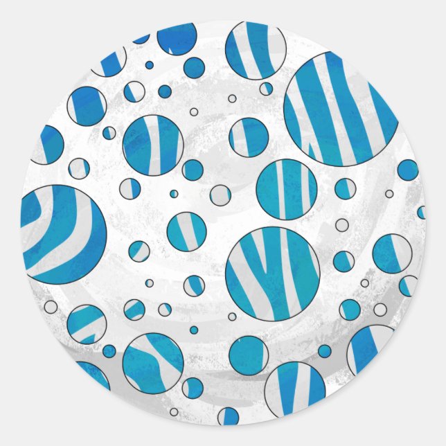 White and Blue Polka Dot Zebra Classic Round Sticker (Front)