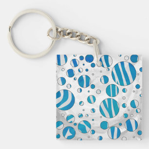 White and Blue Polka Dot Zebra Keychain