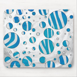 White and Blue Polka Dot Zebra Mouse Pad