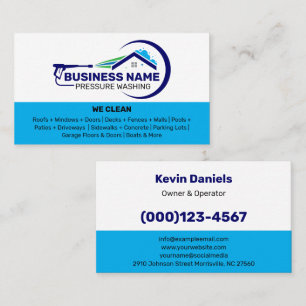 White and Blue Pressure Washing Services Business Card