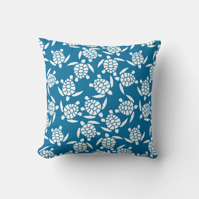 White And Blue Repeat Motif | Sea Turtle Pattern Throw Pillow (Front)