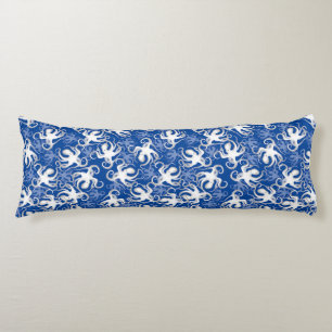 White And Blue Repeating Motif   Octopus Pattern Body Pillow
