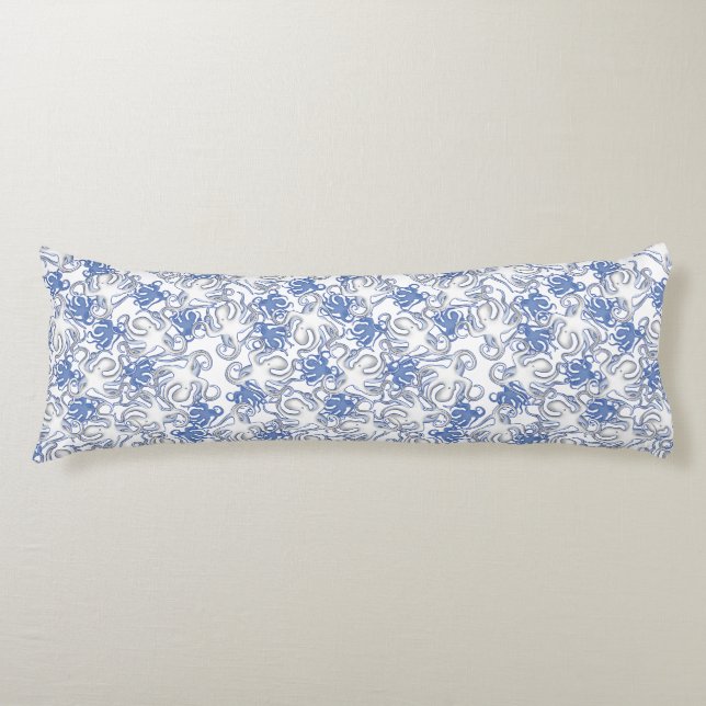 White And Blue Repeating Motif | Octopus Pattern Body Pillow (Front)