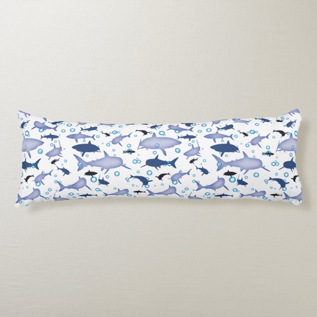 White And Blue Repeating Motif | Shark Pattern Body Pillow (Front)