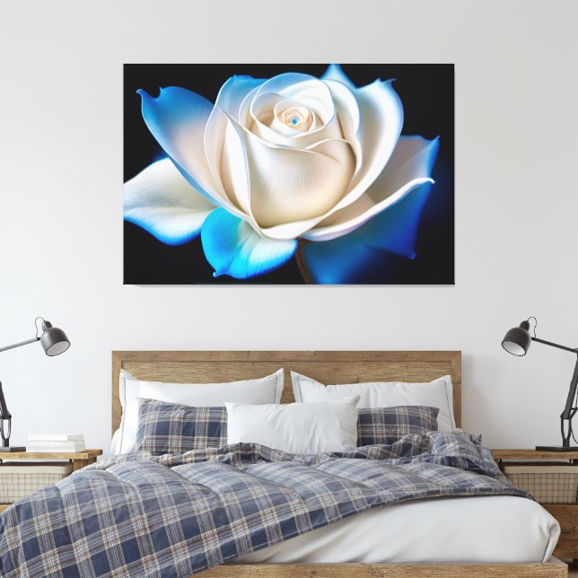 White and Blue Rose Canvas Print (Insitu(Bedroom))