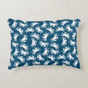 White and Blue Seamless Crab Pattern Accent Pillow