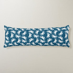 White and Blue Seamless Crab Pattern Body Pillow
