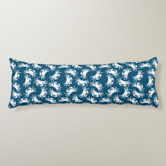 White and Blue Seamless Crab Pattern Body Pillow