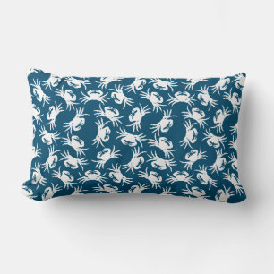 White and Blue Seamless Crab Pattern Lumbar Pillow