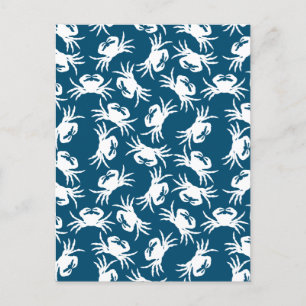 White and Blue Seamless Crab Pattern Postcard