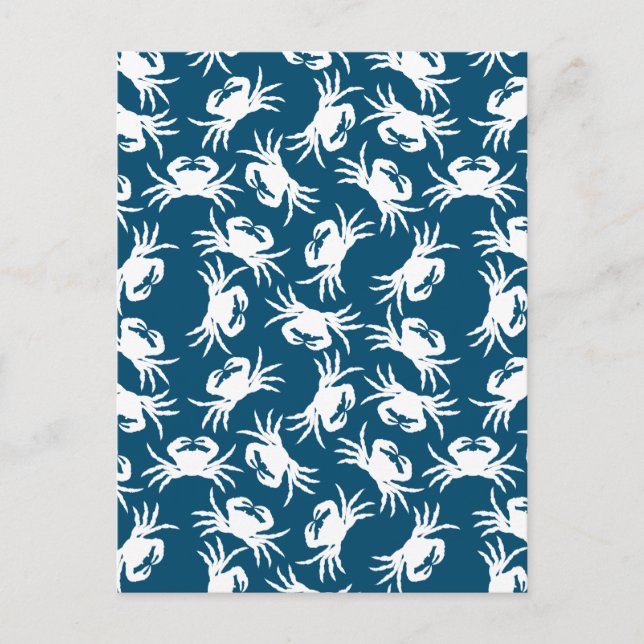 White and Blue Seamless Crab Pattern Postcard (Front)