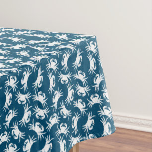 White and Blue Seamless Crab Pattern Tablecloth