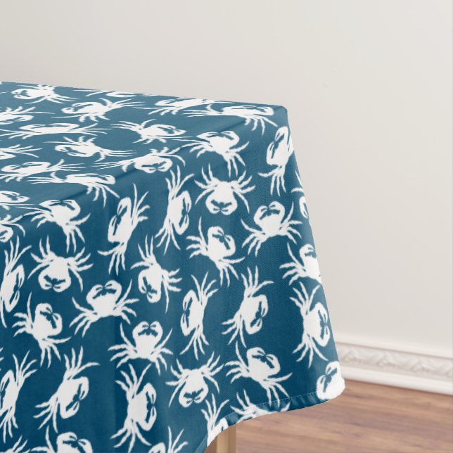 White and Blue Seamless Crab Pattern Tablecloth (In Situ)