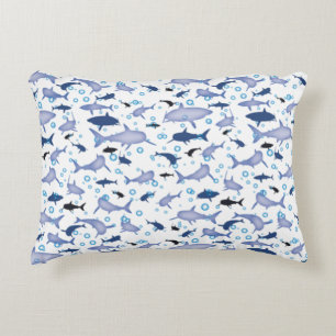 White and Blue Shark Silhouette Pattern Accent Pillow