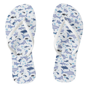White and Blue Shark Silhouette Pattern Flip Flops