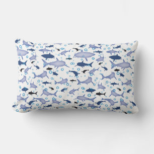 White and Blue Shark Silhouette Pattern Lumbar Pillow