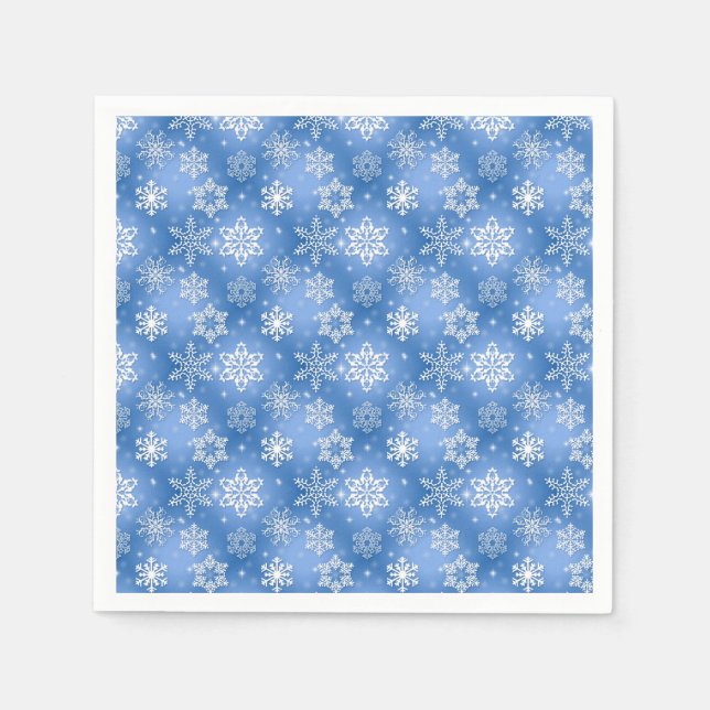 White and blue snowflake pattern napkin (Front)