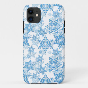 White and Blue Snowflake Seamless Pattern iPhone 11 Case